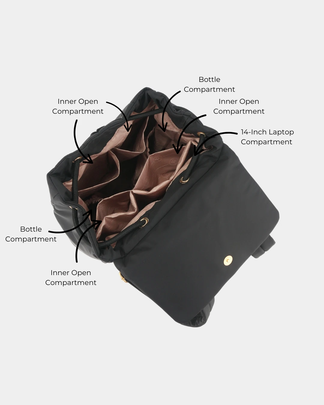 Leonda Puffer New Nylon Backpack A4 Sized (Black) - Image 4