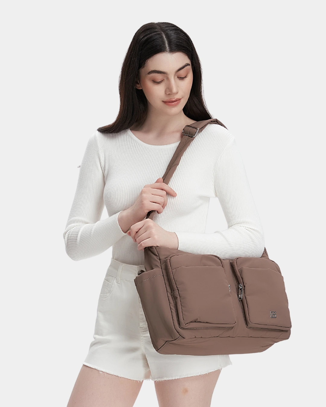 Mylah Nylon Puffer Sling Bag (Chocolate) - Image 2