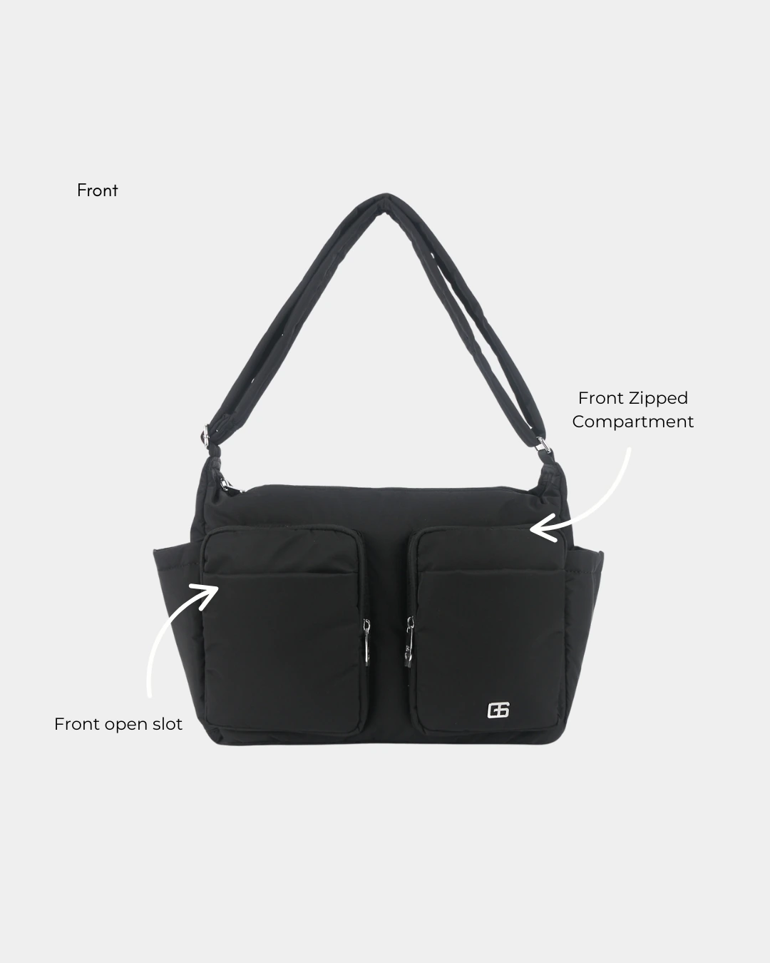 Mylah Nylon Puffer Sling Bag (Black) - Image 4