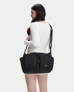 Mylah Nylon Puffer Sling Bag (Black)