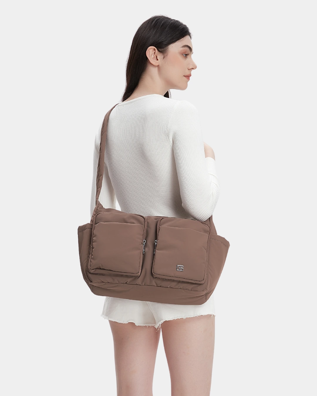 Mylah Nylon Puffer Sling Bag (Chocolate)